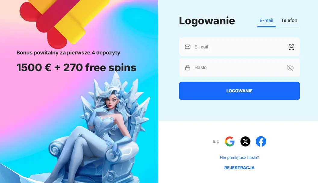 Formularz logowania do Ice casino
