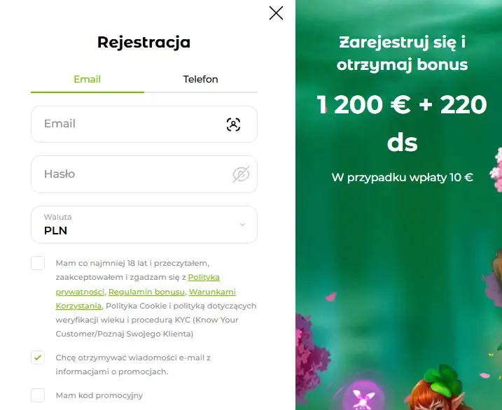 Formularz rejestracji w Verde Casino