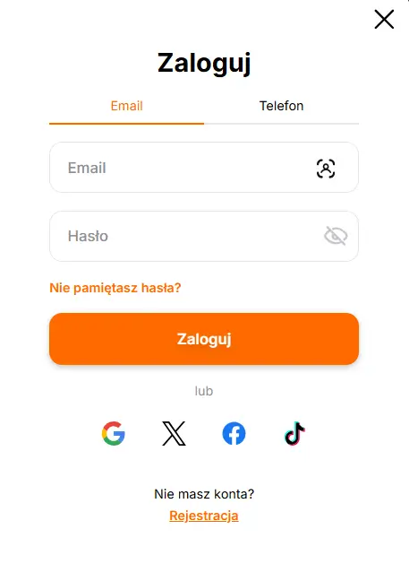 Formularz logowania do Hitnspin Casino
