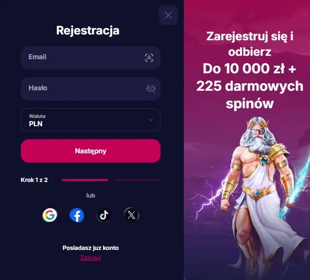 formularz rejestracyjny NVCasino